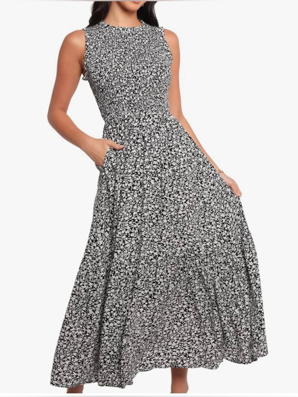 Petal & Pup Agatha Black Floral Midi Dress with pockets size S